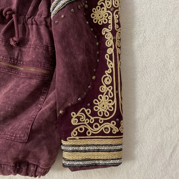 Free People Golden Quills Embroidered Military Parka Jacket Boho Hooded Coat - Picture 3 of 16